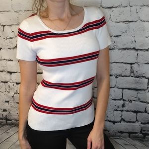 Ribbed Striped Tee Red White and Navy sz XL
